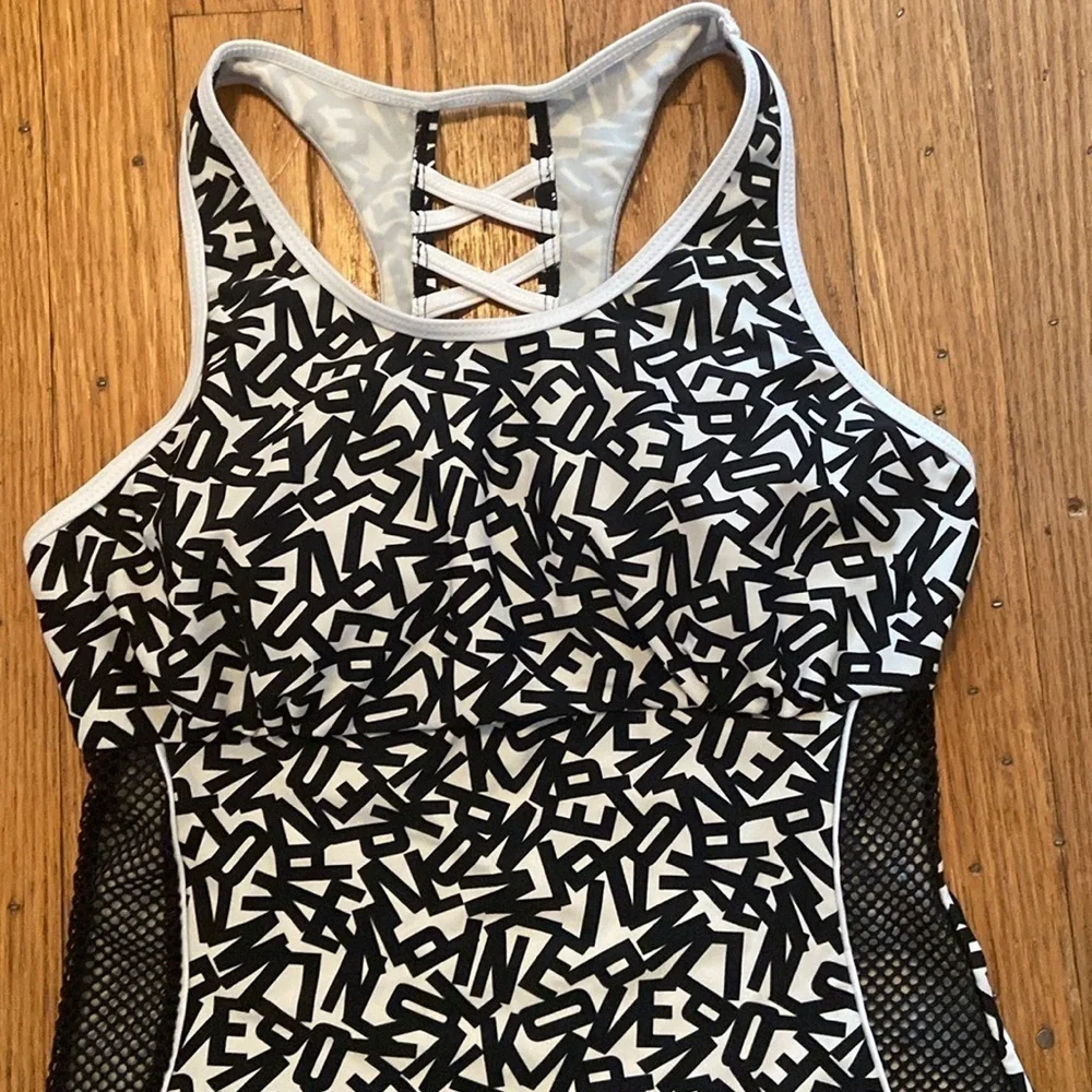 Unbranded Tankini Sports Top Mixed Letter Print Mesh Sides Opening On Back S - Picture 5 of 9